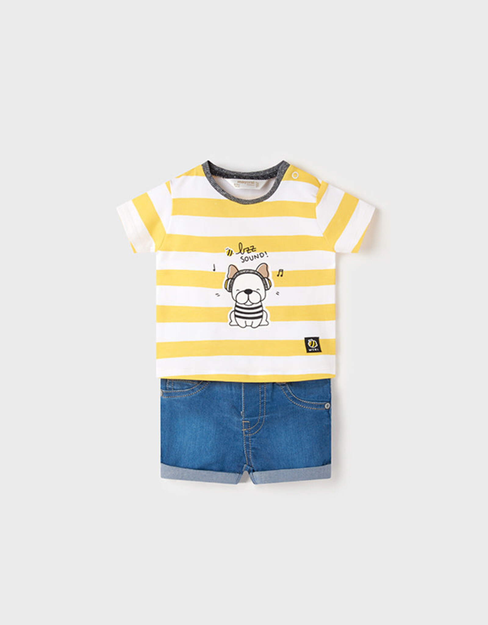 Mayoral Yellow Stripe Bee Shirt & Denim Short Set