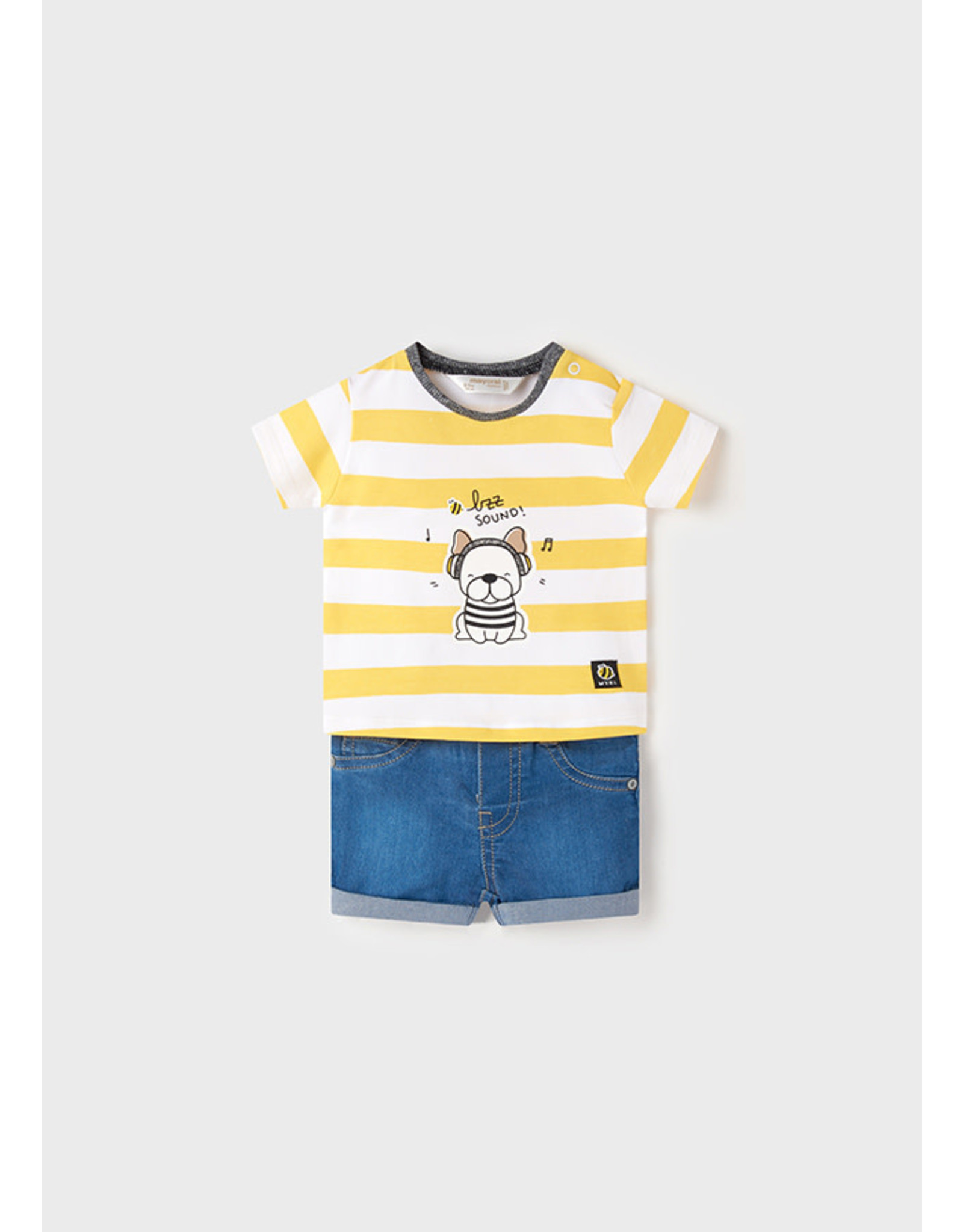 Mayoral Yellow Stripe Bee Shirt & Denim Short Set