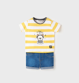 Mayoral Yellow Stripe Bee Shirt & Denim Short Set