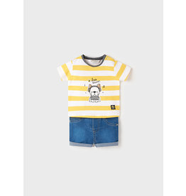 Mayoral Yellow Stripe Bee Shirt & Denim Short Set