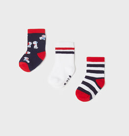 Mayoral Blue/Red Doggy Socks 3 Sock Set (0-18M)