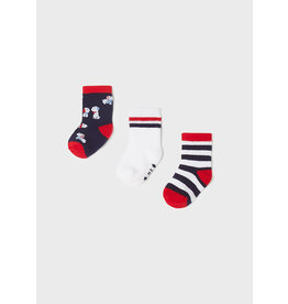 Mayoral Blue/Red Doggy Socks 3 Sock Set (0-18M)