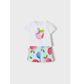 Mayoral White Fruity Printed Short/Shirt Set