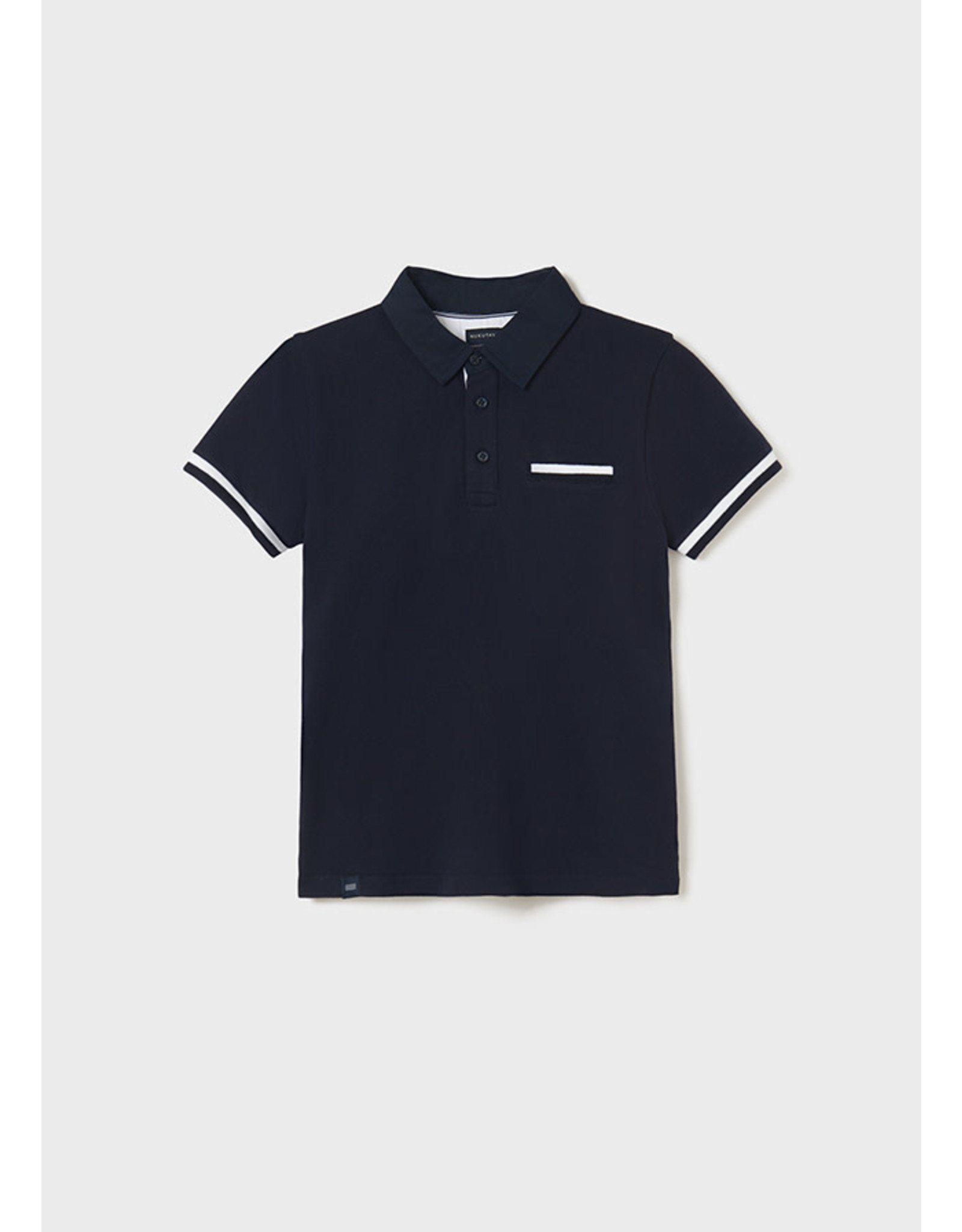 Mayoral Tween Navy Polo w/White Stripe Sleeve