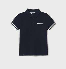 Mayoral Tween Navy Polo w/White Stripe Sleeve