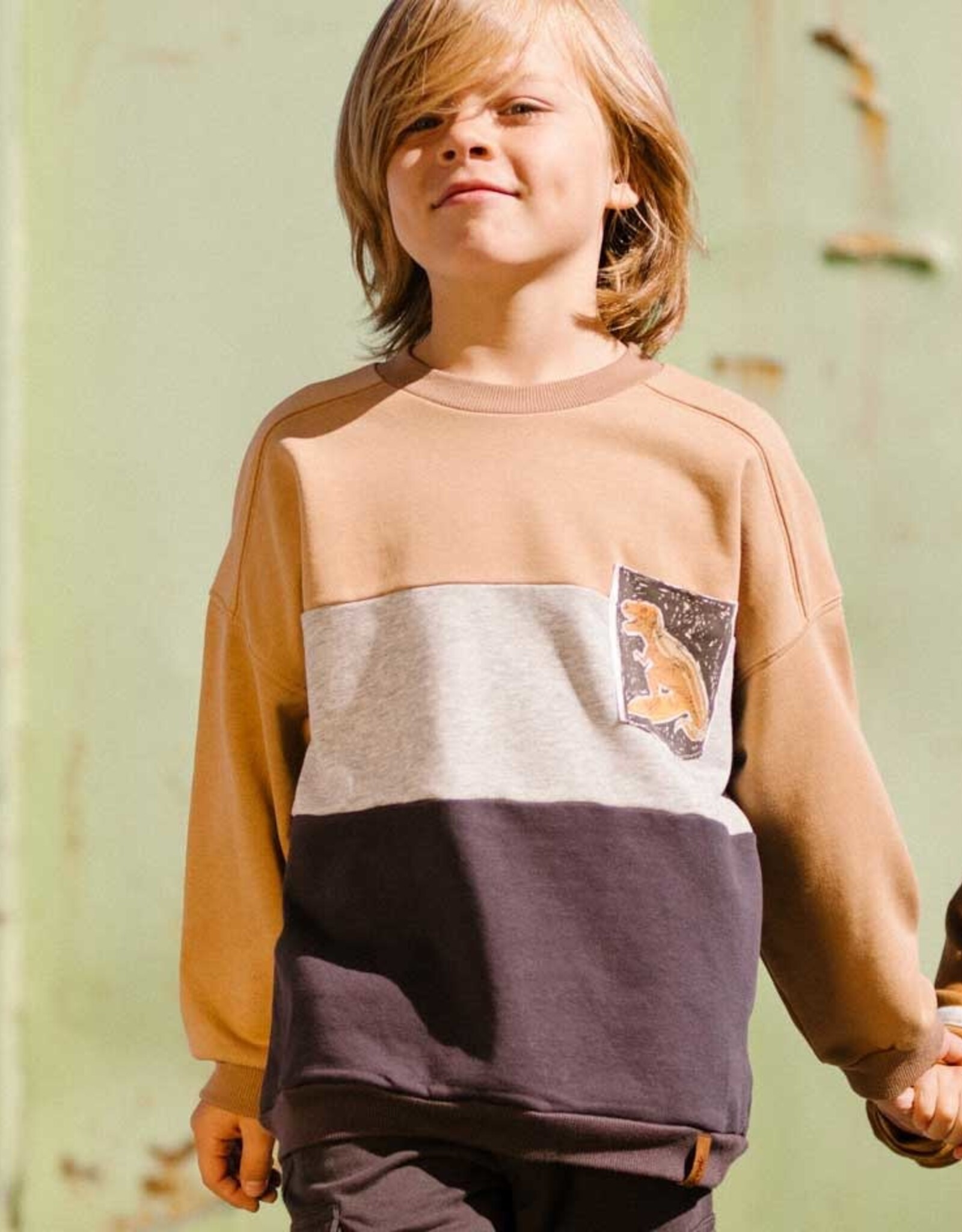 Deux Par Deux Tan Mix Top w/Dino Pocket