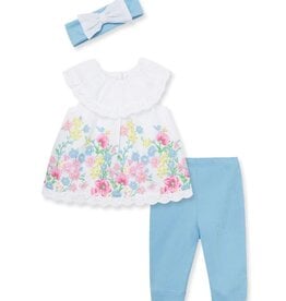 Little Me Floral Border Woven Tunic Set & Headband (18M)