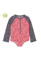 Noruk Navy Coral Floral One Pc Swim Long Sleeve