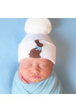 ilybean Nursery Beanie -  Blue Ribbon Chocolate Bunny Pom Pom