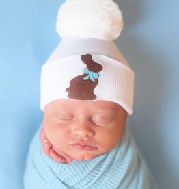 ilybean Nursery Beanie -  Blue Ribbon Chocolate Bunny Pom Pom