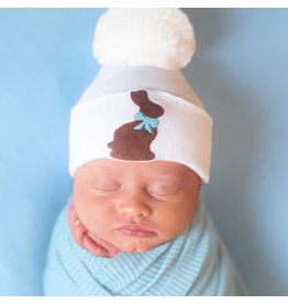 ilybean Nursery Beanie -  Blue Ribbon Chocolate Bunny Pom Pom