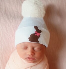 ilybean Nursery Beanie - Pink Ribbon Chocolate Bunny Pom Pom