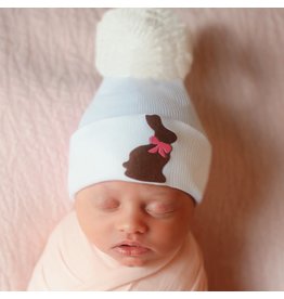 ilybean Nursery Beanie - Pink Ribbon Chocolate Bunny Pom Pom