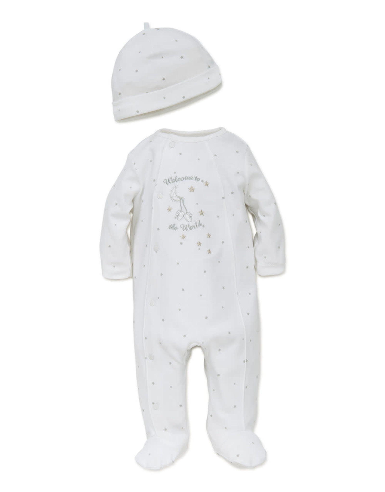 Little Me "welcome to the world" White Footie Pajama