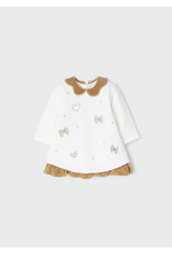 Mayoral Natural Bow Embroidered Fleece Dress