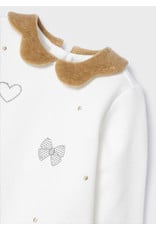 Mayoral Natural Bow Embroidered Fleece Dress