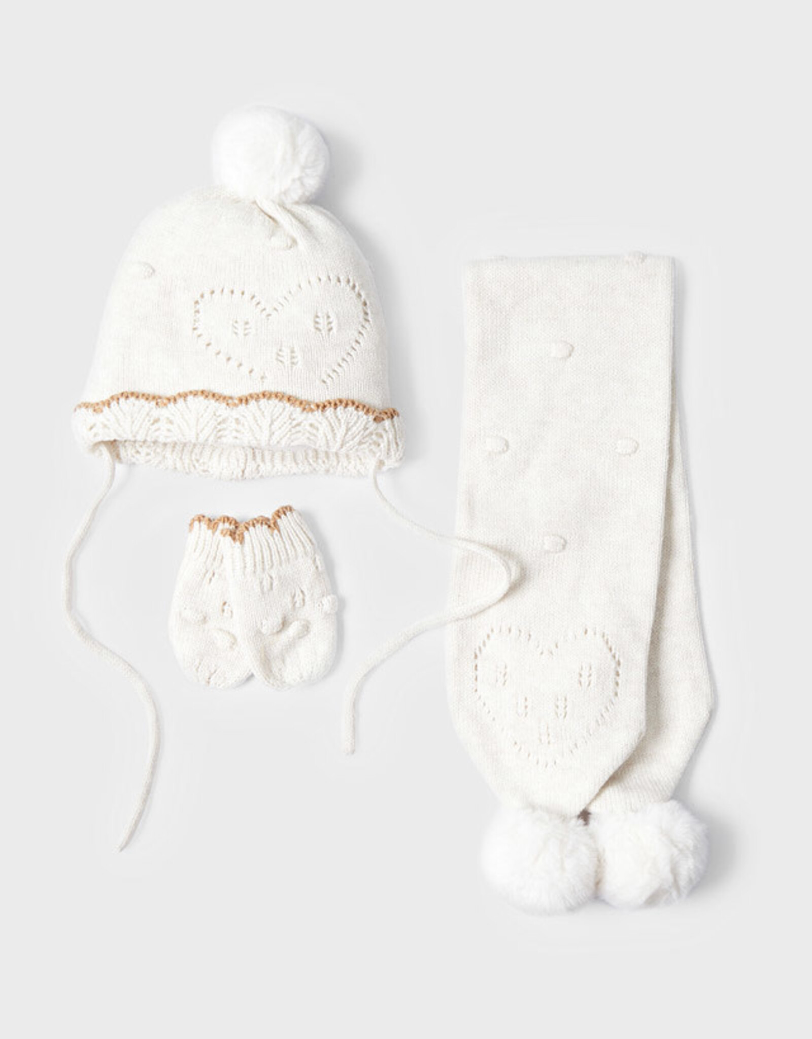 Mayoral Cream Vigo Hat-Scarf & Mittens Set