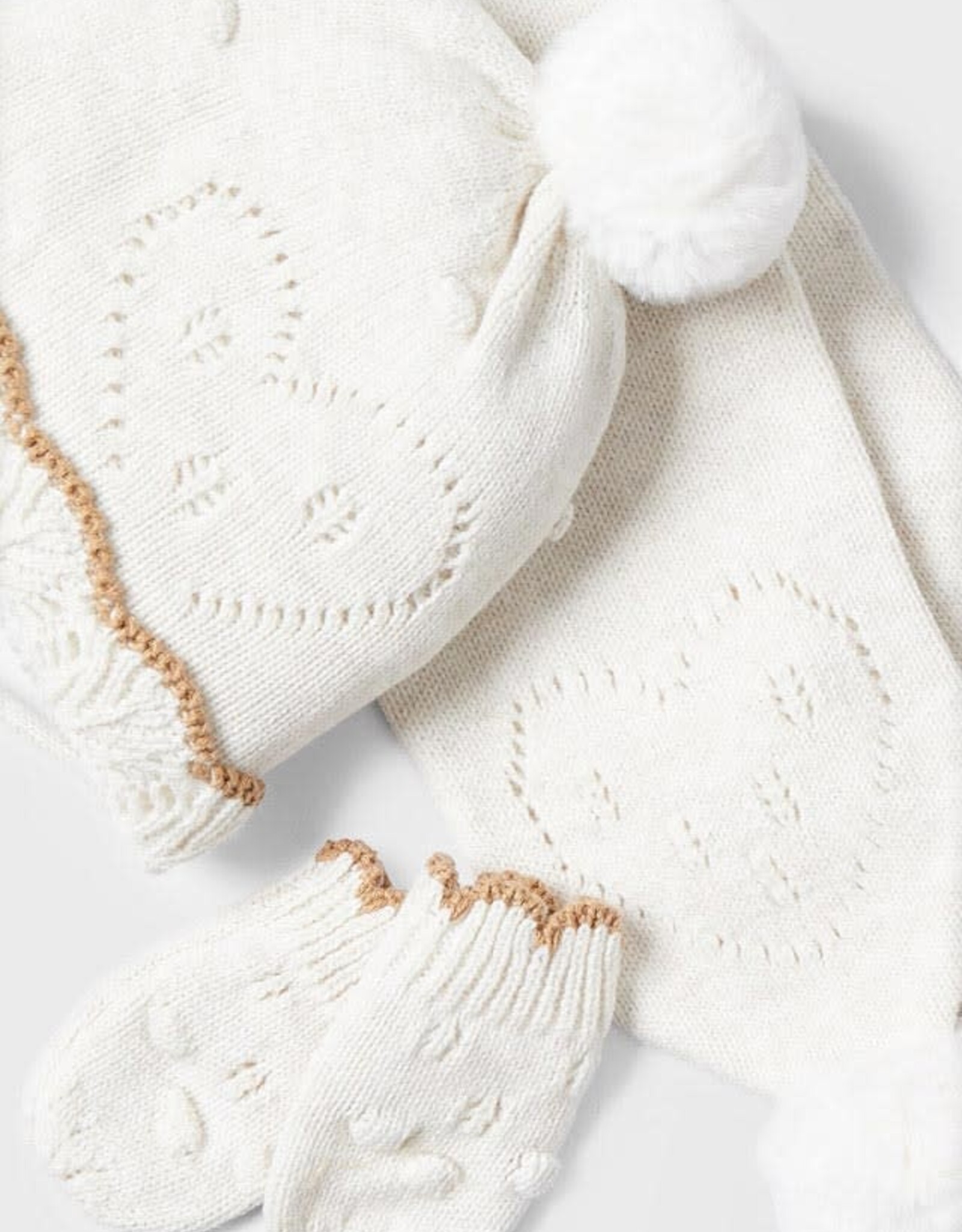 Mayoral Cream Vigo Hat-Scarf & Mittens Set