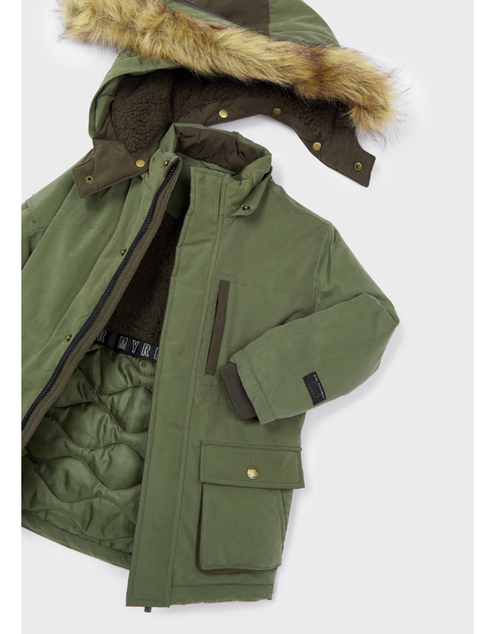 Mayoral Dark Thyme Faux Fur Hooded Parka