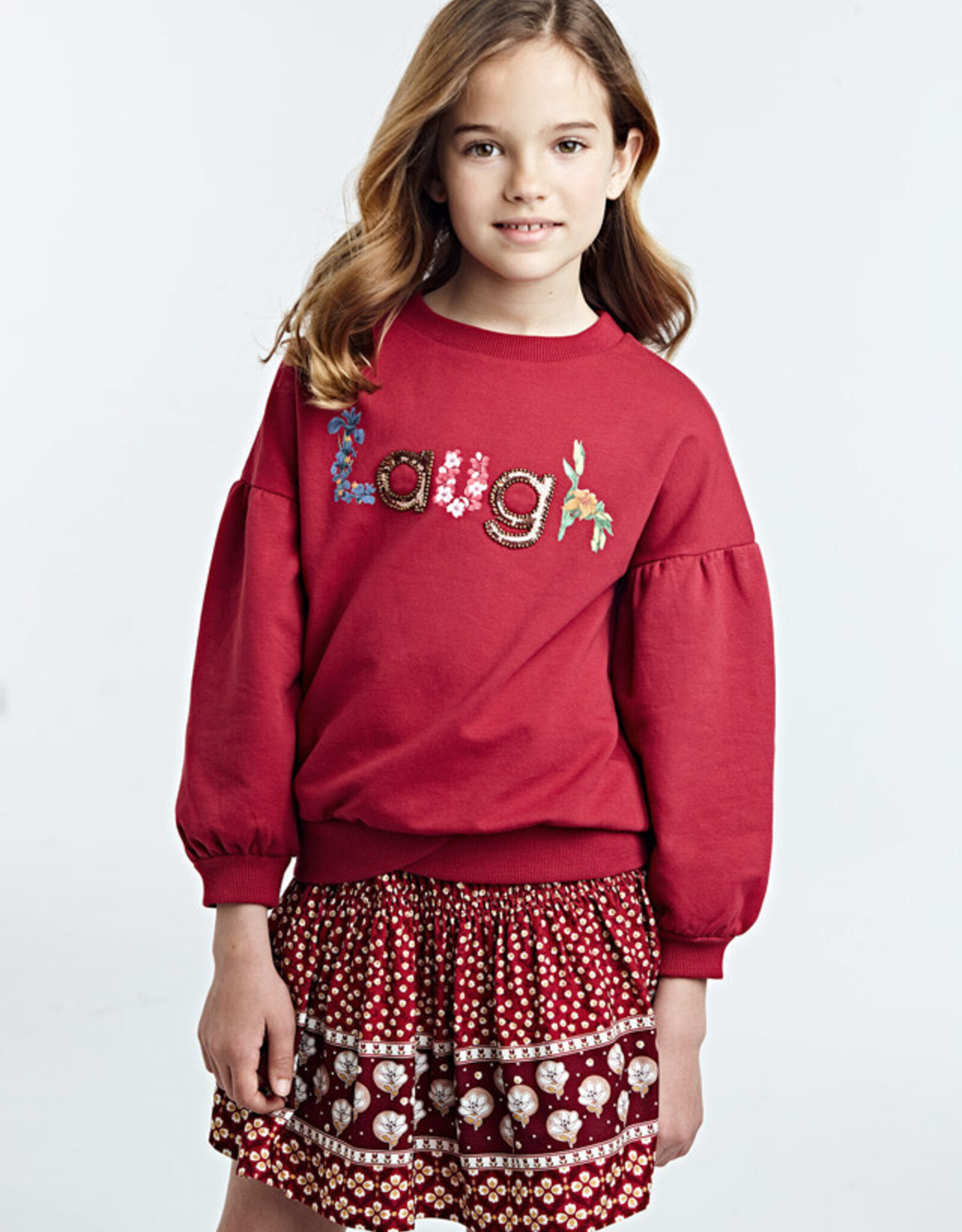 Mayoral Maroon Floral Printed Skirt