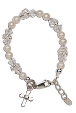 Cherished Moments Krista Sterling Silver and Freshwater Pearl Bracelet w/Cross and Twisted Rings