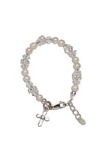 Cherished Moments Krista Sterling Silver and Freshwater Pearl Bracelet w/Cross and Twisted Rings