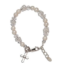 Cherished Moments Krista Sterling Silver and Freshwater Pearl Bracelet w/Cross and Twisted Rings