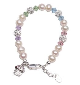 Cherished Moments Sweet Cupcake Sterling Silver Swarovski Pearl Bracelet with Cupcake Charm