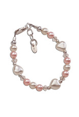 Sweetheart Sterling Silver Bracelet with Pink/White Pearl Hearts