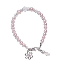 Cherished Moments Paisley Sterling Silver Bracelet with Pink Pearl and Daisy Charm with Accent Pearl