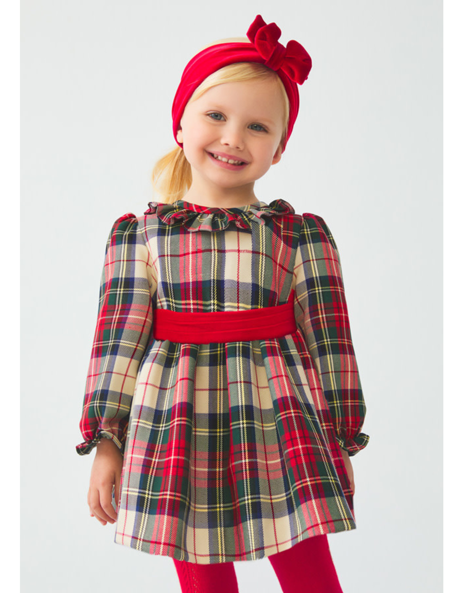 Abel & Lula Red Holiday Plaid Dress with Belted Waist