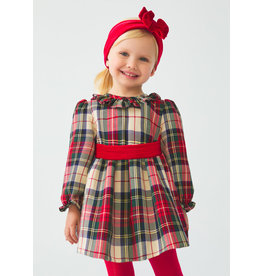 Abel & Lula Red Holiday Plaid Dress with Belted Waist