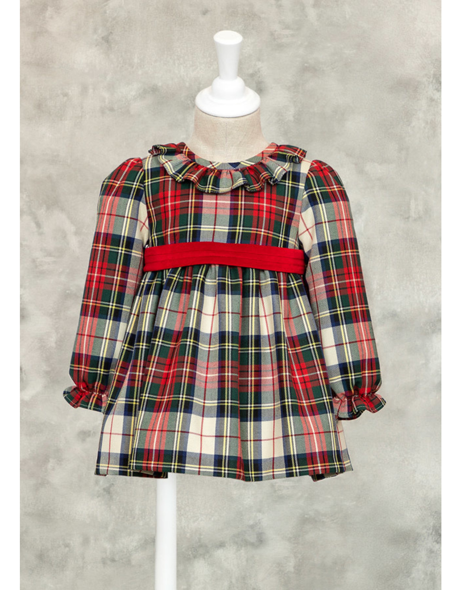 Abel & Lula Red Holiday Plaid Dress with Belted Waist