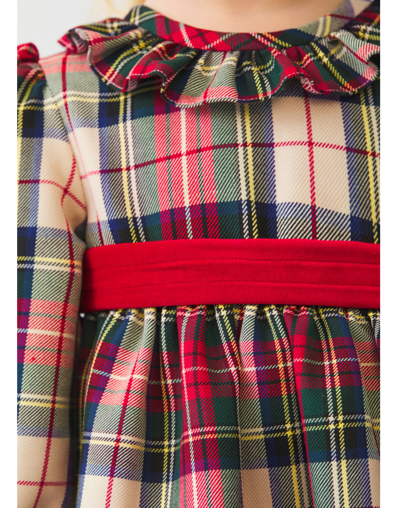 Abel & Lula Red Holiday Plaid Dress with Belted Waist