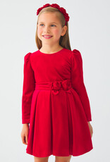 Abel & Lula Red Velvet Holiday Dress with Floral Waistband