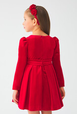 Abel & Lula Red Velvet Holiday Dress with Floral Waistband