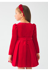 Abel & Lula Red Velvet Holiday Dress with Floral Waistband