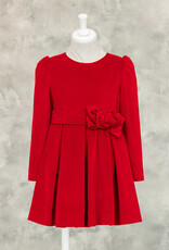 Abel & Lula Red Velvet Holiday Dress with Floral Waistband