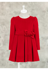 Abel & Lula Red Velvet Holiday Dress with Floral Waistband