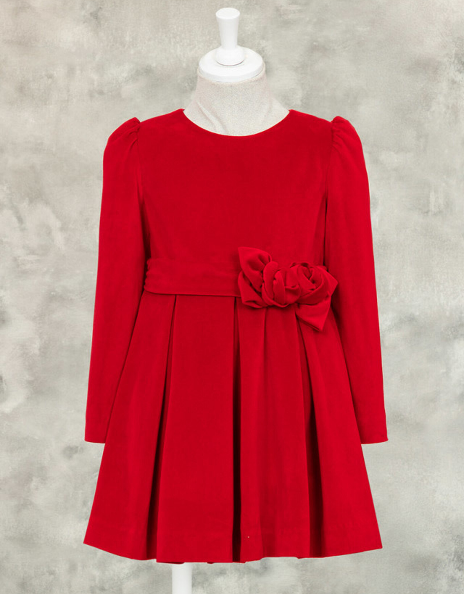 Abel & Lula Red Velvet Holiday Dress with Floral Waistband
