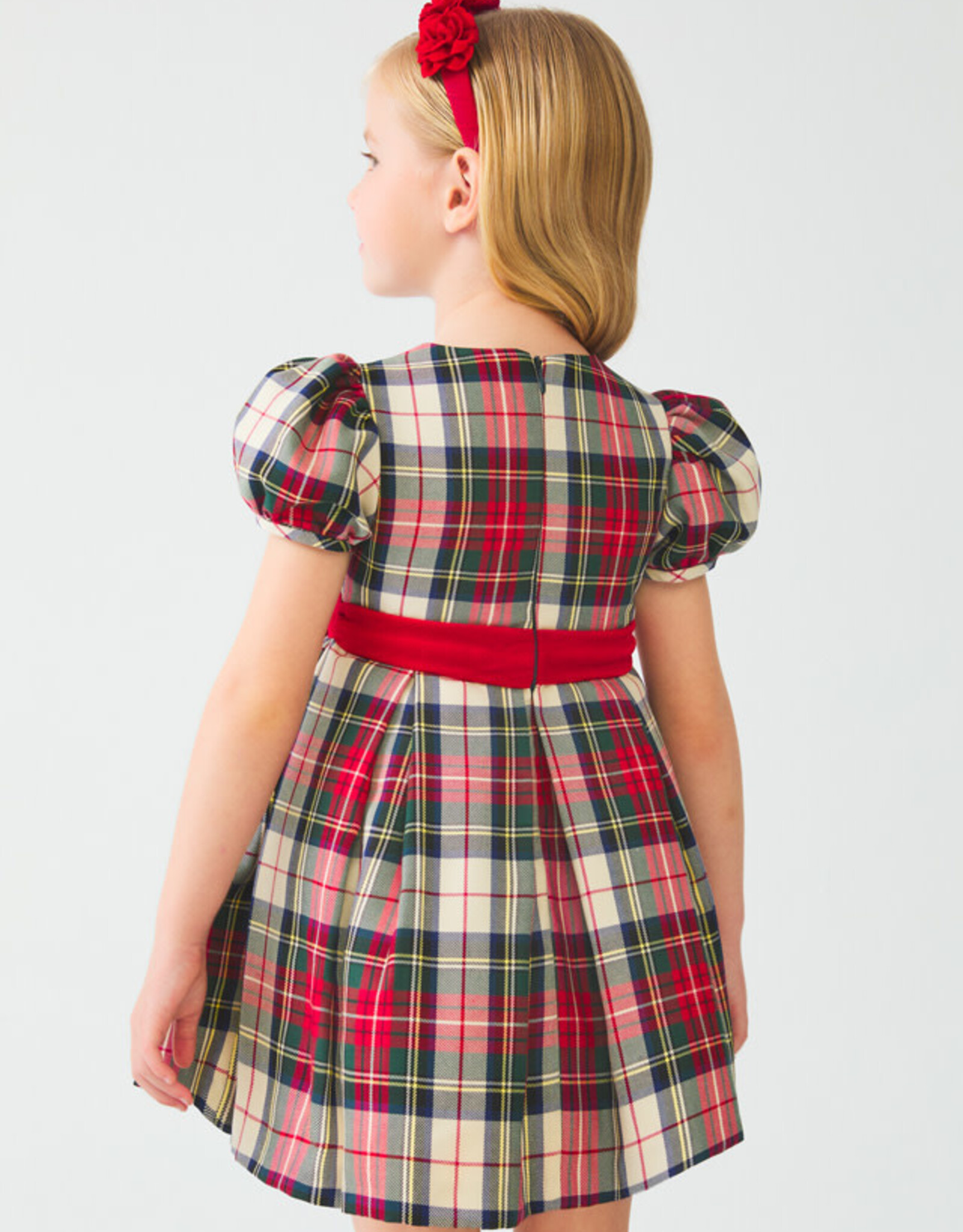 Abel & Lula Girls Red Holiday Plaid Dress w/Short Sleeves