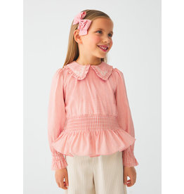 Abel & Lula Blush Collared Gingham Plaid Blouse