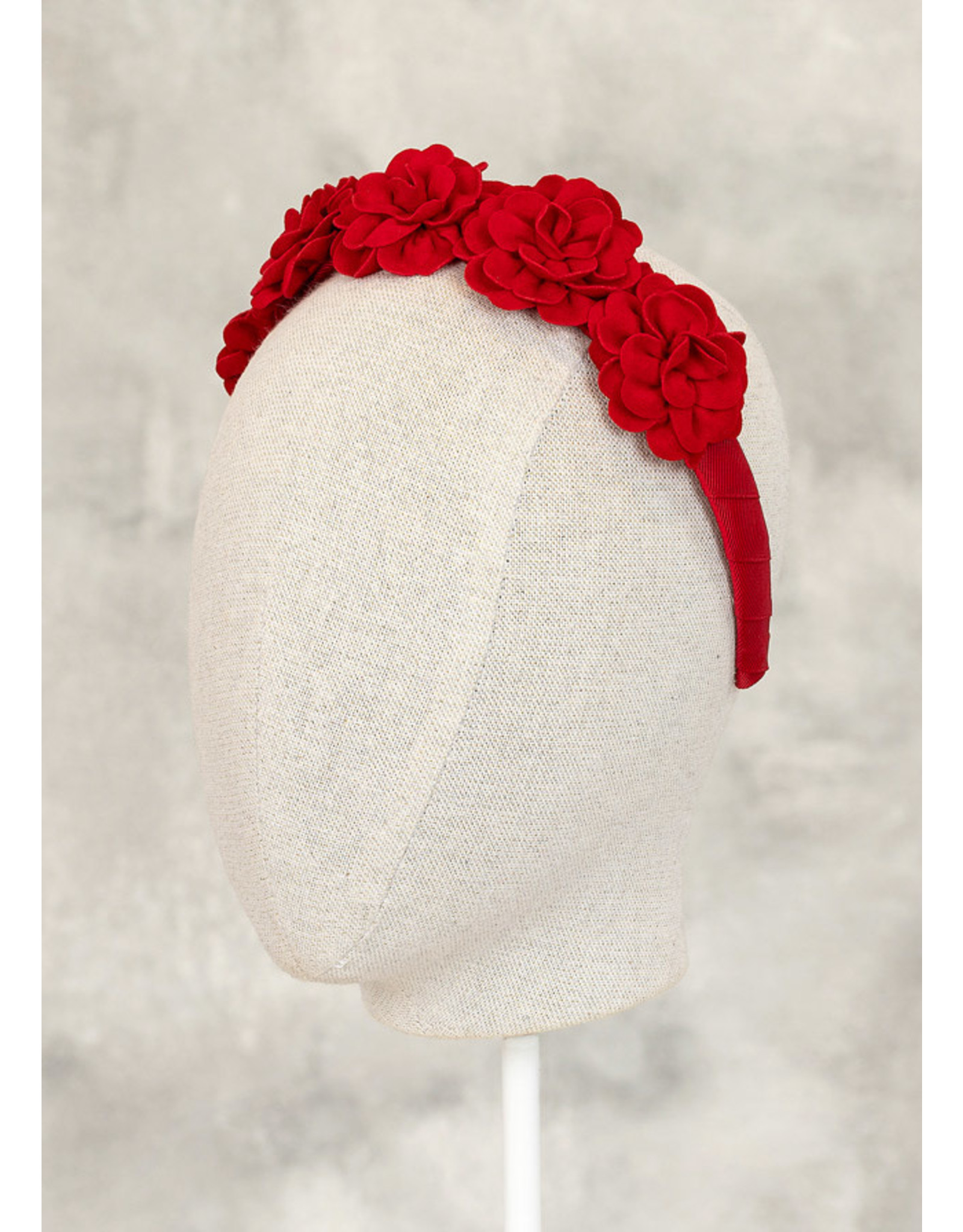 Abel & Lula Faux Suede Floral Headband in Red