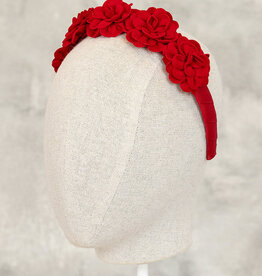 Abel & Lula Faux Suede Floral Headband in Red