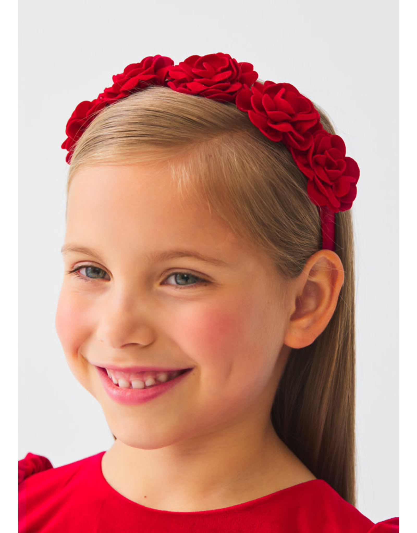 Abel & Lula Faux Suede Floral Headband in Red