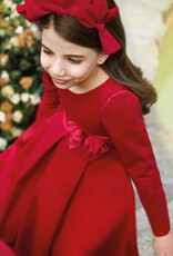 Abel & Lula Red Velvet Holiday Dress with Floral Waistband