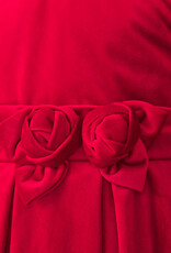 Abel & Lula Red Velvet Holiday Dress with Floral Waistband