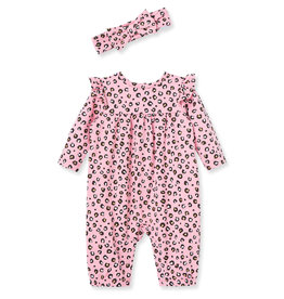 Little Me Pink Leopard Print Jumpsuit w/Headband (9M)