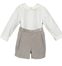 Casero White Shirt and Beige Shorts Set