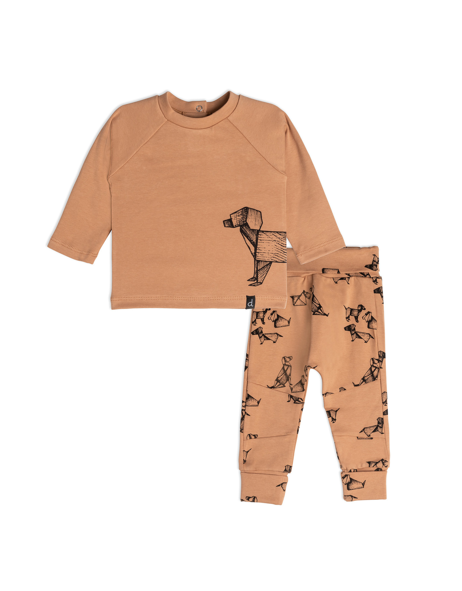 Deux Par Deux Tawny Birch Origami Dog Top & Pant Set